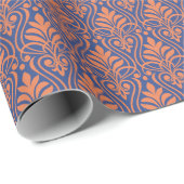 Art Deco Muster 01 - Orange auf Preußen Blau Geschenkpapier (Rolleneckpunkt)