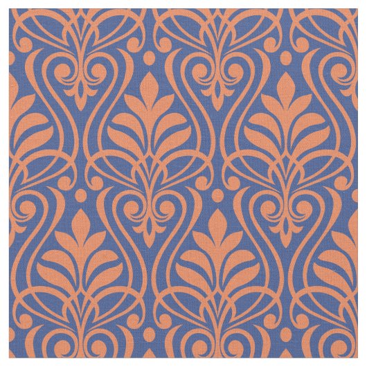 Art Deco Muster 01 - Orange auf Preußen Blau Stoff (Nahaufnahme)