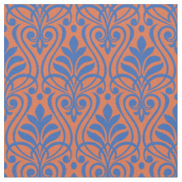 Art Deco Muster 01 - Preußisches Blau auf Orange Stoff