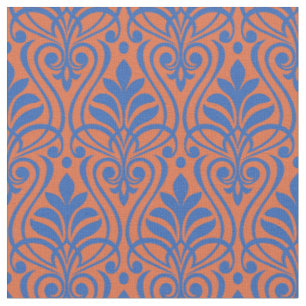 Art Deco Muster 01 - Preußisches Blau auf Orange Stoff