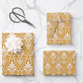 Art Deco Muster 01 - Weiß auf Deko Gold 2 Geschenkpapier Set