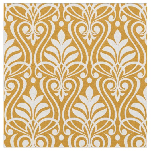 Art Deco Muster 01 - Weiß auf Deko Gold 2 Stoff (Nahaufnahme)