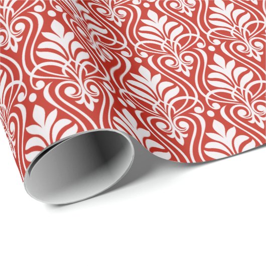 Art Deco Muster 01 - White on Persian Red Geschenkpapier (Rolleneckpunkt)