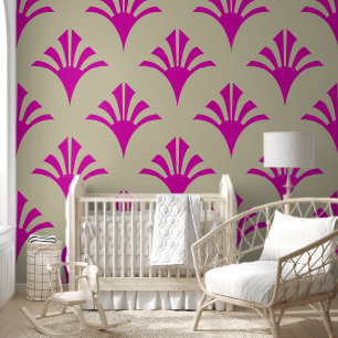 Art Deco Muster 02 - Bold Magenta on Off-White Tapete