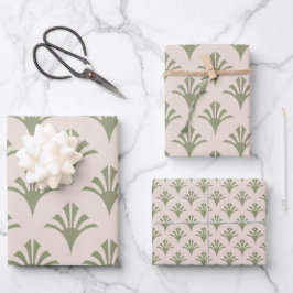 Art Deco Muster 02 - Camouflage Green on White Geschenkpapier Set