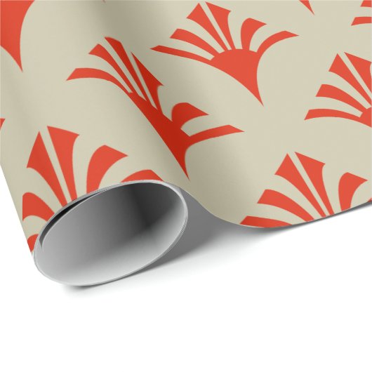 Art Deco Muster 02 - Dali's Red on Off-White Geschenkpapier (Rolleneckpunkt)