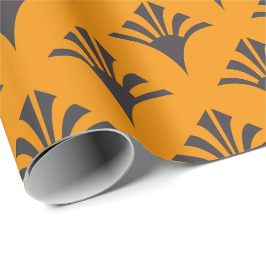Art Deco Muster 02 - Deko Black on Vivid Gamboge Geschenkpapier (Rolleneckpunkt)