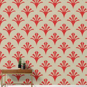 Art Deco Muster 02 - Persisches Rot auf Off-White Tapete