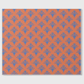 Art Deco Muster 02 - Preußen Blau auf Orange Geschenkpapier (Flach)