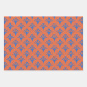 Art Deco Muster 02 - Preußen Blau auf Orange Geschenkpapier Set (Vorderseite 2)