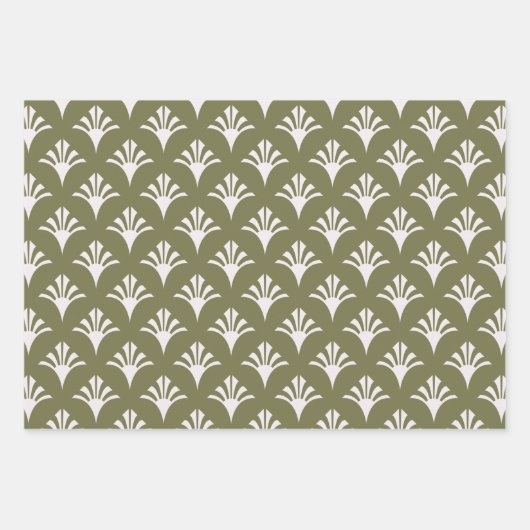 Art Deco Muster 02 - Weiß auf Camouflage Green Geschenkpapier Set (Vorderseite 2)