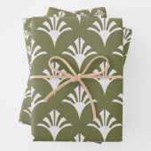 Art Deco Muster 02 - Weiß auf Camouflage Green Geschenkpapier Set (Beispiel)