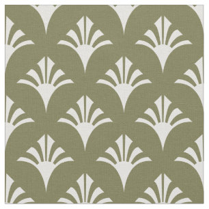 Art Deco Muster 02 - Weiß auf Camouflage Green Stoff