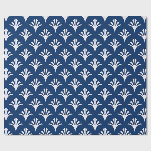Art Deco Muster 02 - Weiß auf dunklem Azurblau Geschenkpapier (Flach)
