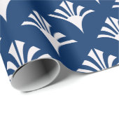 Art Deco Muster 02 - Weiß auf dunklem Azurblau Geschenkpapier (Rolleneckpunkt)