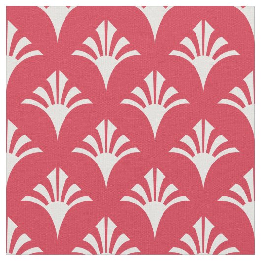 Art Deco Muster 02 - Weiß auf Paradies Rosa Stoff (Nahaufnahme)
