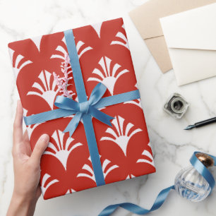 Art Deco-Muster 02 - Weiß auf Persischrot Geschenkpapier