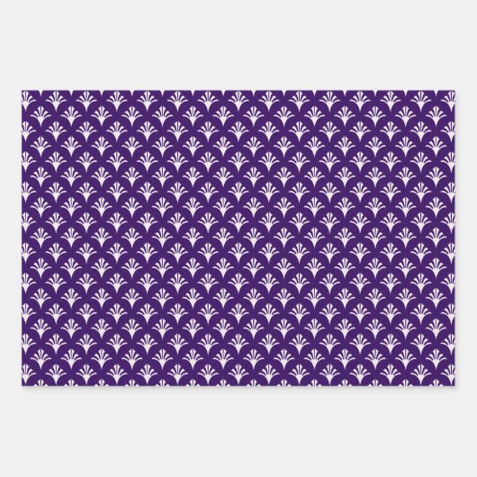 Art Deco Muster 02 - White on Cadbury Lila Geschenkpapier Set (Vorderseite 3)