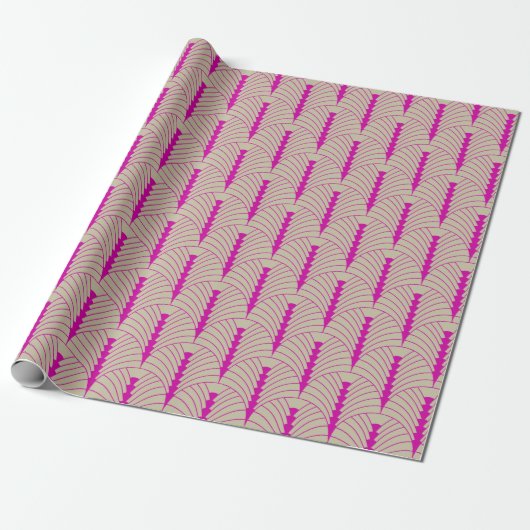 Art Deco Muster 03 - Bold Magenta on Off-White Geschenkpapier (Ungerollt)