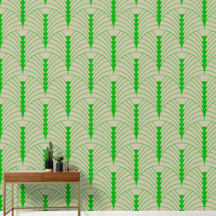 Art-Deco-Muster 03 - Dunkles Lime Green auf Off-Wh Tapete