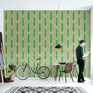 Art Deco Muster 03 - Forest Green on Off-White Tapete