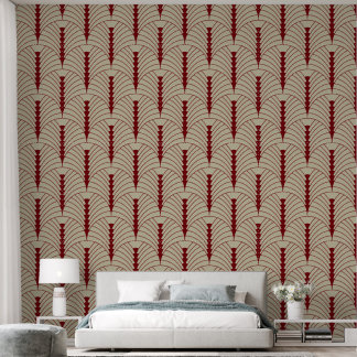 Art Deco Muster 03 - Mitternachtsrot auf Off-White Tapete