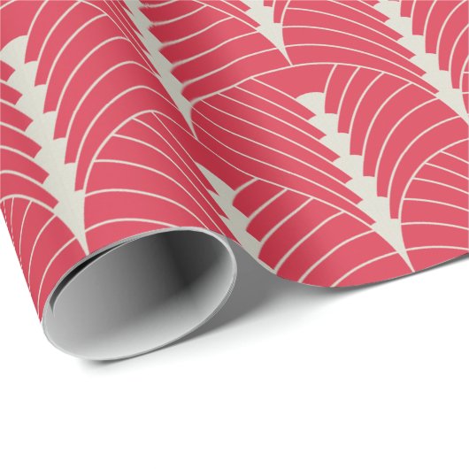 Art Deco Muster 03 - Off-White on Paradise Pink Geschenkpapier (Rolleneckpunkt)