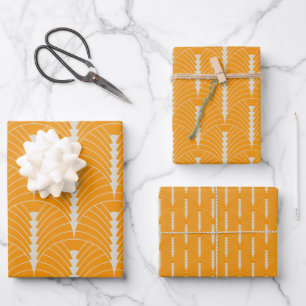 Art Deco Muster 03 - Off-White on Vivid Gamboge Geschenkpapier Set