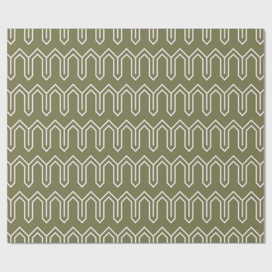 Art Deco Muster 05 - Weiß auf Camouflage Green Geschenkpapier (Flach)
