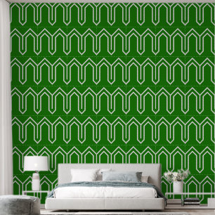 Art Deco Muster 05 - White on Forest Green Tapete