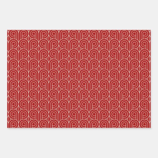 Art Deco Muster 07 - Off-White auf Milano Red Geschenkpapier Set (Vorderseite)