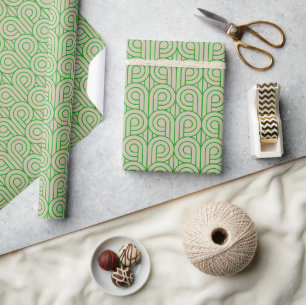 Art Deco Muster 07 - Waldgrün auf Off-White Geschenkpapier