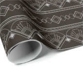Art Deco Muster 08 - Spanisches Grau auf Schwarz Geschenkpapier (Rolleneckpunkt)