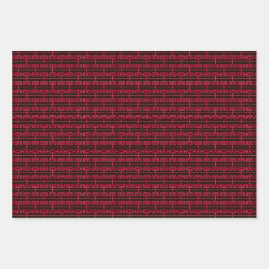 Art Deco Muster 09 - Carmine Red auf Black Geschenkpapier Set (Vorderseite 3)
