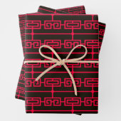 Art Deco Muster 09 - Carmine Red auf Black Geschenkpapier Set (Beispiel)