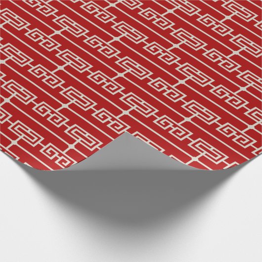 Art Deco Muster 09 - Off-White auf Milano Red Geschenkpapier (Ecke)