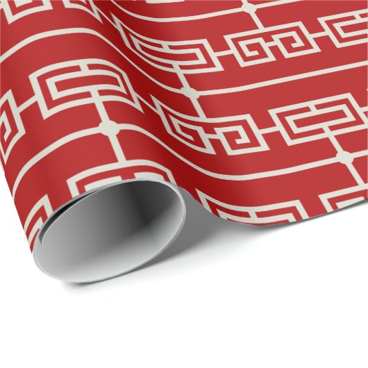 Art Deco Muster 09 - Off-White auf Milano Red Geschenkpapier (Rolleneckpunkt)