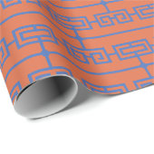 Art Deco Muster 09 - Preußen Blau auf Orange Geschenkpapier (Rolleneckpunkt)