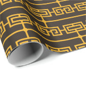 Art Deco Muster 09 - Vivid Gamboge auf Deko Black Geschenkpapier (Rolleneckpunkt)