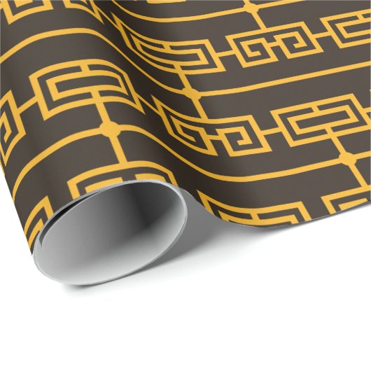 Art Deco Muster 09 - Vivid Gamboge auf Deko Black Geschenkpapier (Rolleneckpunkt)