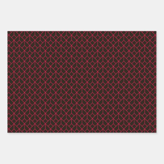 Art Deco Muster 12 - Carmine Red auf Black Geschenkpapier Set (Vorderseite 2)