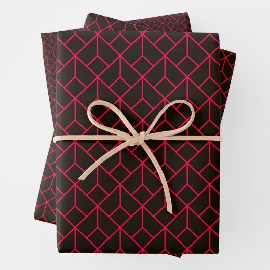 Art Deco Muster 12 - Carmine Red auf Black Geschenkpapier Set (Beispiel)