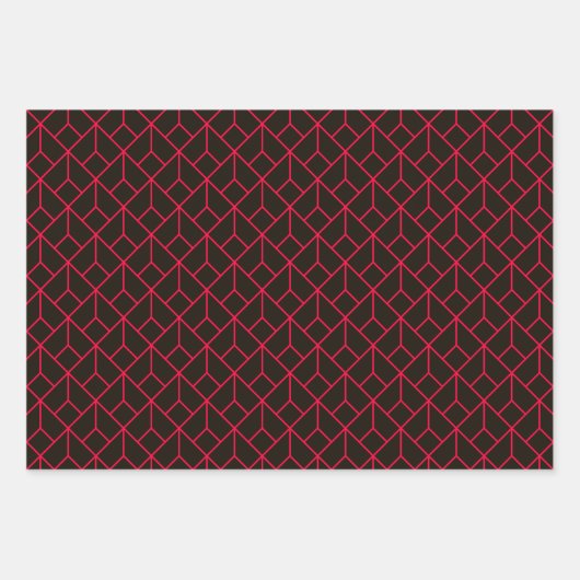 Art Deco Muster 12 - Carmine Red auf Black Geschenkpapier Set (Vorderseite)