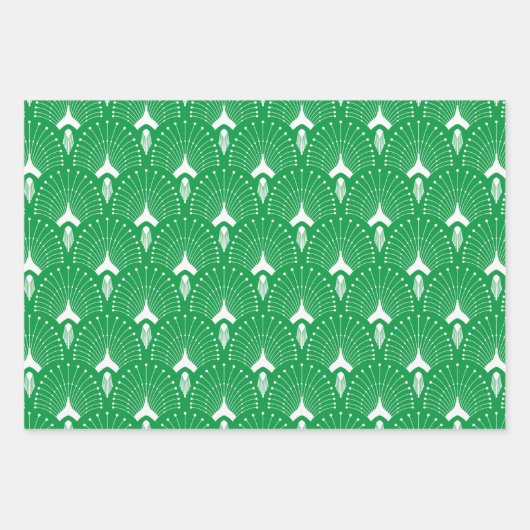 Art Deco Muster auf orange, grün und lila Geschenkpapier Set (Vorderseite)