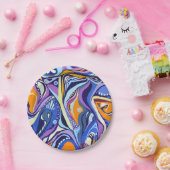 Art-Deco-Muster - blau und orange Pappteller (Party)