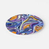 Art-Deco-Muster - blau und orange Pappteller (Schrägansicht)