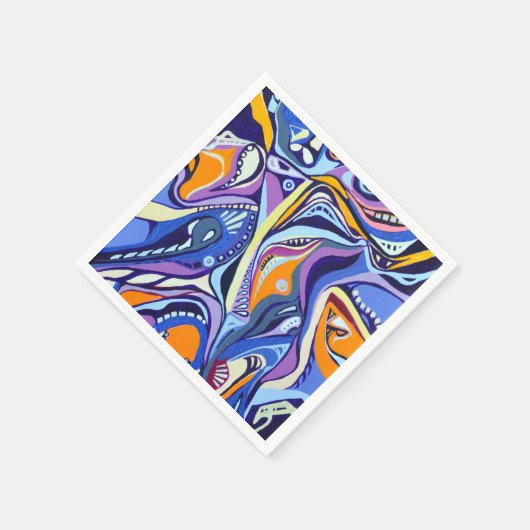 Art-Deco-Muster - blau und orange Serviette (Ecke)