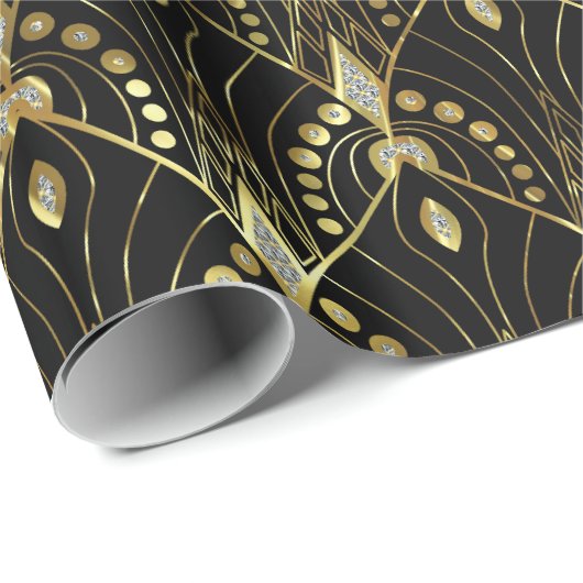 Art-Deco-Muster für Gold und Schwarz-Gramm Geschenkpapier (Rolleneckpunkt)