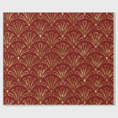 Art Deco Muster Gold auf dunkelrotem Hintergrund Geschenkpapier (Flach)