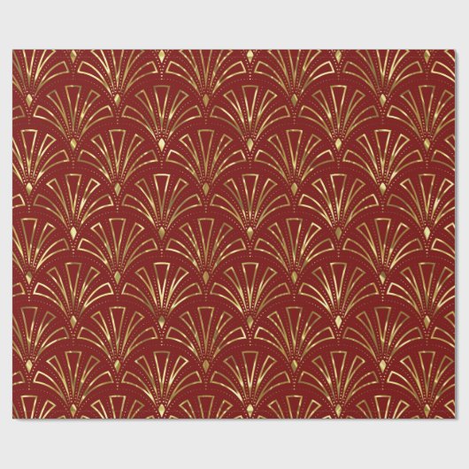 Art Deco Muster Gold auf dunkelrotem Hintergrund Geschenkpapier (Flach)